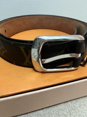 Louis Vuitton Brown Monogram Canvas Leather Belt with Silver Buckle
